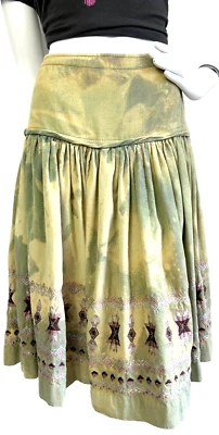 Calypso Skirt size Small Embroidered Corduroy A-Line Tie Dye Oversized Sage - Image 1 of 4