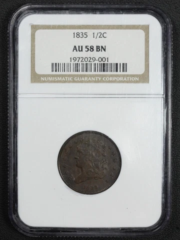 1835 Classic Head Copper Half Cent NGC AU 58 BN Cover