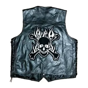 Diamond Plate XL Buffalo Leather Biker Vest Skull & Crossbone Sturgis Ready - Picture 1 of 9