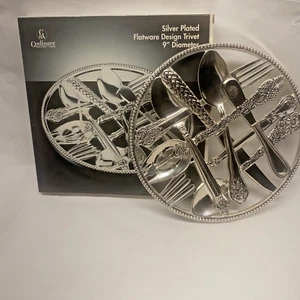 Silver Plated Flatware Design Trivet Silver Art 9" Diameter Godinger New in Box - Picture 1 of 14