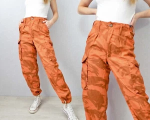 UNISEX British Orange Camo Pants High Waisted Straight Leg Unisex Army XS S M L - Picture 1 of 4