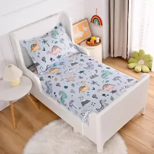 KWLOVER Soft Bed Fitted Sheet and Pillowcases Set,Dinosaur Printed Bed Sheets fo - Picture 1 of 12