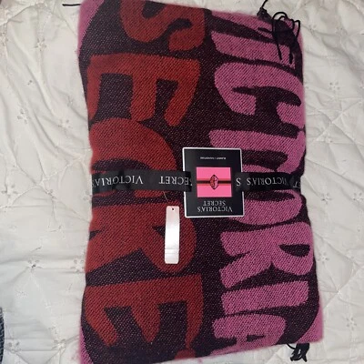 NWT! Victoria’s Secret Acrylic Blanket 50"x 60” Pink Red Black Logo Soft Knit - Image 1 of 4
