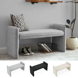 44.48'' Entryway Bench Linen Upholstered Ottoman Bedroom End of Bed Footstool - Picture 1 of 37