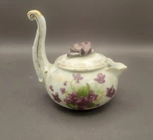 Vintage Lefton China Creamer With Long Handle Floral Purple Flowers - Picture 1 of 10