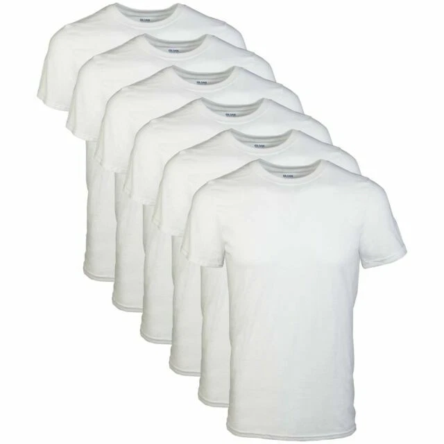 Gildan Men's Crew Large T-Shirt, White - 6 Count