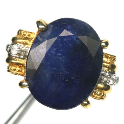 Edelstein 14 x 17 mm Blauer Saphir & Zirkon Schmuckring 925 Silber Größe 7,5 - Bild 1 von 4