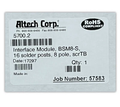 ALTECH CORP BSM8-S INTERFACE MODULE 16 Solder Post 8 Pole ScrTB DIN RAIL MOUNT - Image 1 of 4