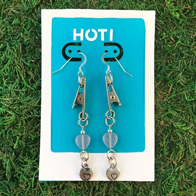 HOTI Hemp Handmade Purple Frosted Glass Heart Roach Clip Earrings Charms Hearts - Image 1 of 4