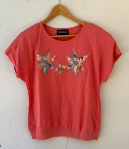 Camiseta TEXZONE Mujer Rosa Bordada Vintage Años 80 Retro Floral Talla 14 Hecha en Aus - Imagen 1 de 9