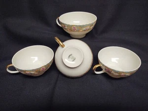 Lot Of 4 Vintage Elite SM Limoges France Cups Turquoise Floral Gold No Saucers - Picture 1 of 5