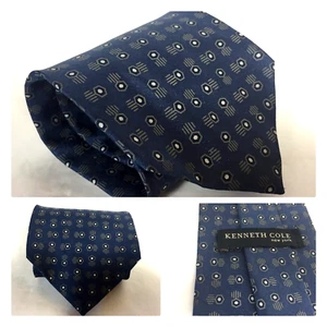 Kenneth Cole New York Mens 100% Silk Neck Tie Blue Geometric Wedding Executive - Picture 1 of 7