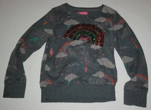 USED Next UK 9 year Girls Sweatshirt Top Pull Over Rainbow Sequins Stars Soft - Picture 1 of 3