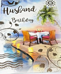 Husband Birthday Card. Beach Theme. Kingfisher Cards.  - Picture 1 of 3