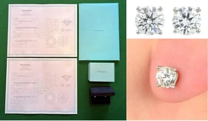 RRP £9,500 TIFFANY & CO PLATINUM 0.74 CT DIAMOND SOLITAIRE STUD EARRINGS PAIR - Picture 1 of 21