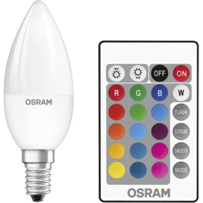 OSRAM LED Kerze E14 dimmbar + Fernbedienung 4,5W = 25W RGBW EEK:F (Spektrum A-G) - Bild 1 von 2