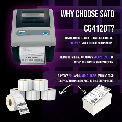 SATO CG412DT-LAN Thermal 4x6 Label Printer for Shipping Shipstation Shippo - Image 1 of 4