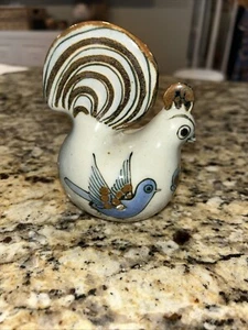 Tonala Salt/Pepper Shaker Rooster Blues Mexican Pottery Hand Painted Signed - Picture 1 of 5