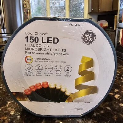 GE 150 Count Dual Color Microbright LED Lights Red White 8 In 1 43 Feet New - Image 1 of 4