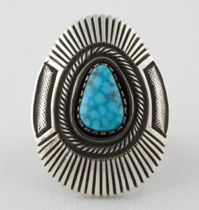 8.5 - Natural Birdseye Kingman Turquoise Ring By Navajo Artist Calvin Martinez - Picture 1 of 5
