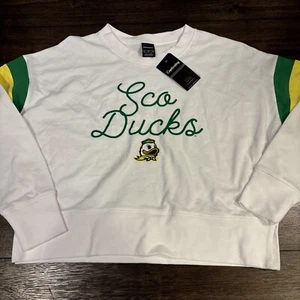 University Of Oregon SCO Ducks Baggy Crop Top Crew Neck Sweatshirt Size M White - Picture 1 of 5