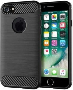 COVER per APPLE IPHONE 7 / 8 CUSTODIA SILICONE CARBON LOOK NERO - Foto 1 di 3