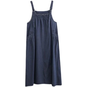 Damen Freizeit Baggy Jeanskleid Ärmellos Taschen Swing Retro Oversize Kleid - Bild 1 von 12