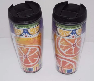 STARBUCKS BARISTA Travel Mug Tumbler Set Of 2 Orange Slices 2002 - Picture 1 of 4