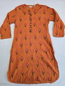 Orange Floral Girls Tunic Dress By Max Cotton & Flax Blend 3/4 Sleeves Medium - Picture 1 of 5
