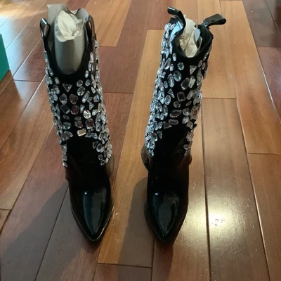 Botas de Vaquero Lauren Lorraine Hana Estrás Negras Western Glam Talla 6 Vaquera Foto 1 de 4