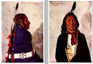 2~4X6 Modern Postcards INDIAN CHIEF STINKING BEAR & RED CLOUD Artist EA Burbank - Picture 1 of 5