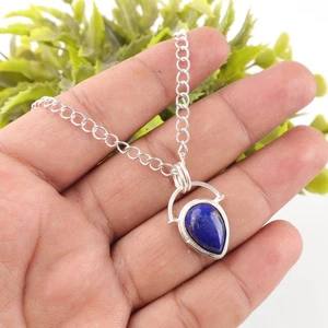 Colgante único de plata maciza 925 con piedras preciosas de lapislázuli de 1,01" joyería artesanal - Imagen 1 de 6