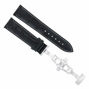 20MM LEATHER STRAP BAND DEPLOYMENT CLASP FOR KENNETH COLE BLACK WHITE STITCH - Picture 1 of 6