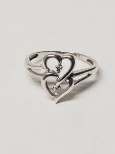 .925 Sterling Silver Intertwined Double Heart Diamond Ring Size 5.75 - Picture 1 of 4
