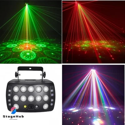 DJ Disco Party Stage Light 4 in 1 Laser LED Strobe Gobo RGBW Effect DMX Lighting - Image 1 of 4