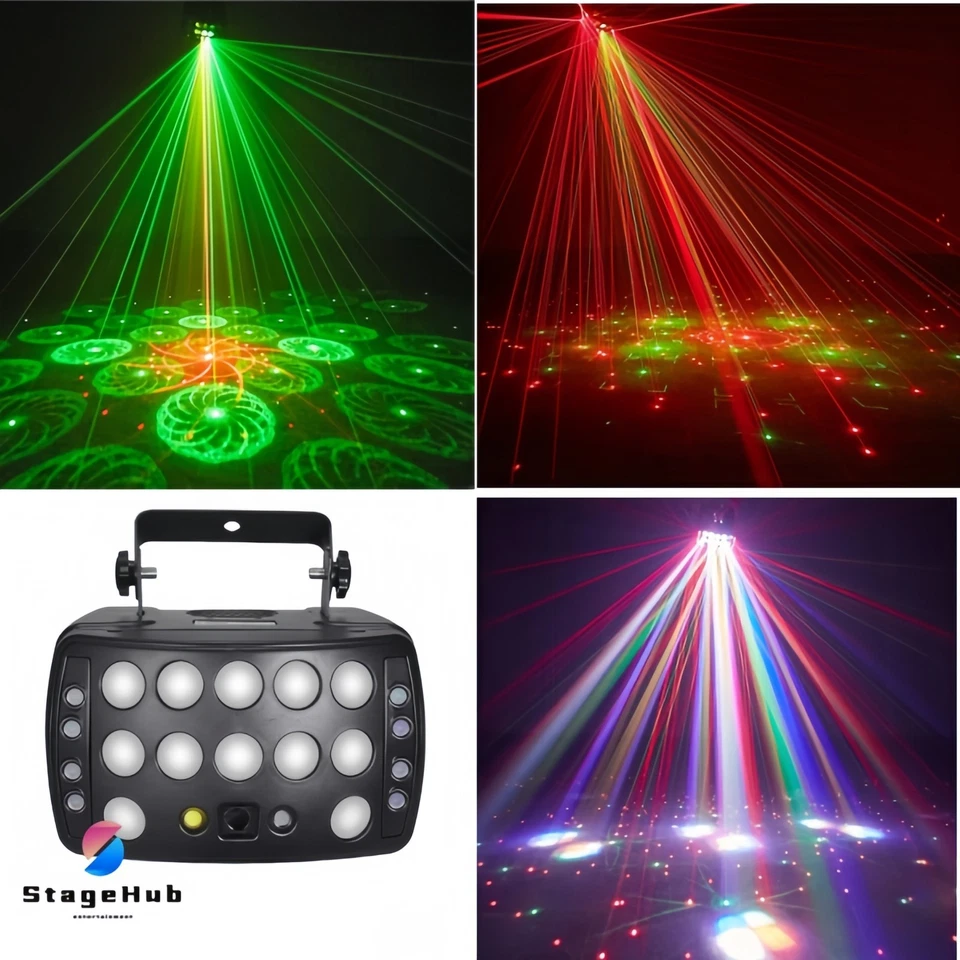 DJ Disco Party Stage Light 4 in 1 Laser LED Strobe Gobo RGBW Effect DMX Lighting - Image 1 of 4