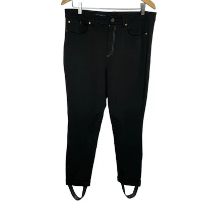 Brooks Brothers 黑色弹力 5 口袋骑行裤麂皮绒补丁 14 码 — 第 1/4 张图片