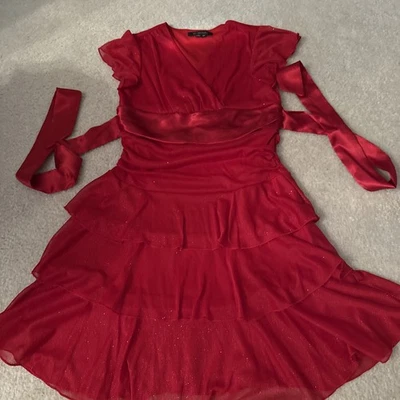 Vestido MY MICHELLE Rojo Niña Talla 12 Manga Corta Fiesta Fiesta Brillo Corbata en la Espalda Foto 1 de 4