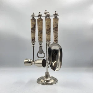 Kit attrezzi da bar vintage mappa del mondo tono argento - Foto 1 di 9