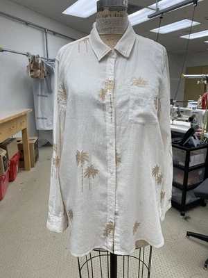 Camisa social feminina Rails linho ouro branco estampa de palma tamanho XL - Imagem 1 de 4