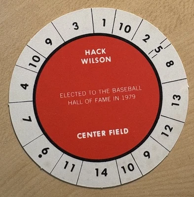 Hack Wilson Vintage 1970’s Cadaco All-Star Baseball Game Disc Card, MINT - Image 1 of 2