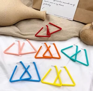 Large Triangle Hoop Earrings Retro Acrylic Neon Summer Fashion Jewellery - Picture 1 of 10