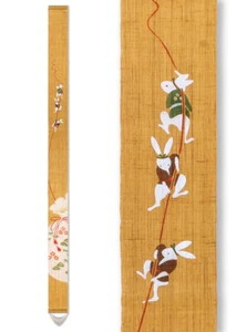 Arazzo Kyoto da parete in lino dipinto a mano conigli Usagi in sacchi del tesoro - Foto 1 di 3