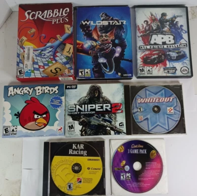 PC Games Lot Of 13 From The 2000s-10s Scrabble Plus Pacman Sniper 2 Wildstar F1 - Image 1 of 4