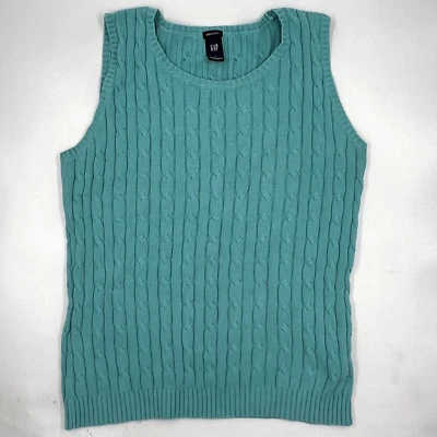 Gap Womens Sleeveless Sweater Size L Blue Turquoise Cotton Twill Roundneck - Image 1 of 4