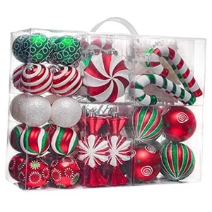 Christmas Ornaments Set, 108ct Candy Cane Red Green White Shatterproof - Picture 1 of 7