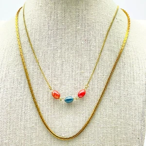 Lote de 2 cuentas y cadena collar tono dorado azul naranja - Imagen 1 de 12