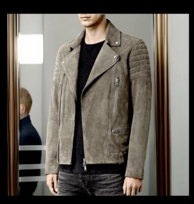 ALLSAINTS Men’s Sz XL Grey Suede Biker Jacket Runs Small Good Condition - Image 1 of 3