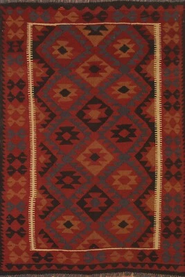 Tribal Reversible Kilim Geometric Oriental Area Rug Hand-Woven Wool 5x7 Carpet - Image 1 of 4