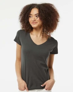 Tultex Women Short Sleeve Slim Fit Fine Jersey V-Neck T-Shirt 214 Charcoal M - Picture 1 of 4